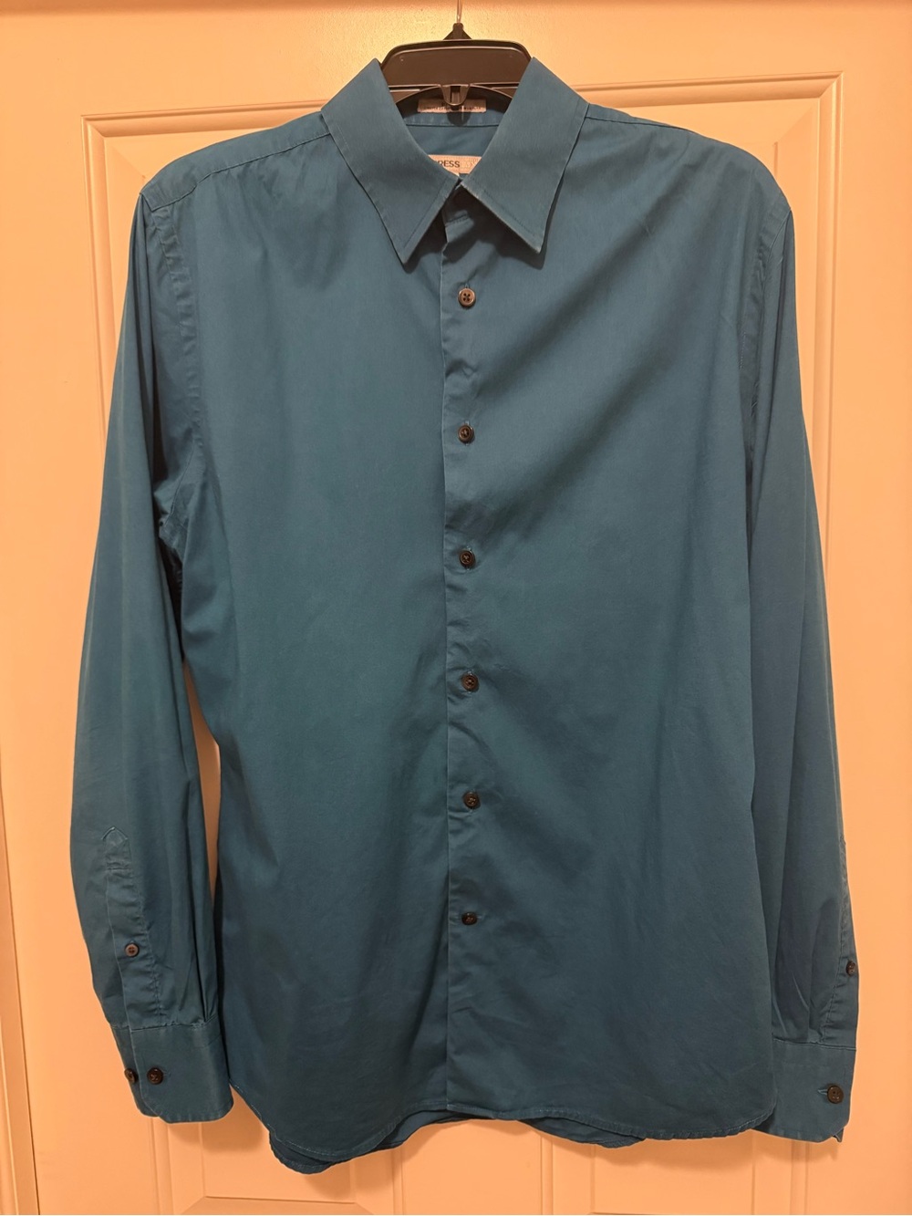 Express Men's 1MX Fitted Turquoise Button-Down Dress Shirt in Size Medium!